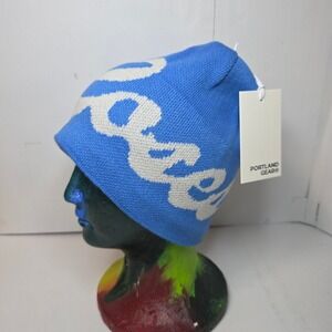 NWT Portland Gear Roses Skully Beanie‎ Cascade Blue White Logo Fleece Lined NEW